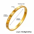 Detailed view of 18K gold plated stainless steel zircon bangle with precise dimensions - Gold Zircon Roman Numerals Style (Z402)