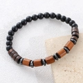 Bracelet rétro multicouche en perles de bois avec pierres noires mates et hématite - Bracelet Hématite en Perles de Bois 6mm (NAM09-8)