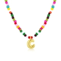 Handmade colorful seed bead necklace featuring a gold plated letter C pendant charm - Letter C