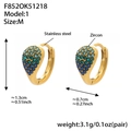 Golden stainless steel hoop earrings with gradient green to blue cubic zirconia - Blue (Medium)