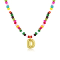 Colorful handmade beaded necklace with a gold plated puffy letter D pendant - Letter D