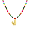 Collana di perline colorate con ciondolo a lettera J placcato oro stile bubble - Lettera J