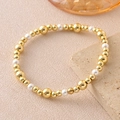 Baroque pearl and gold bead stretch bracelet set with layered design on textured stone - Gold (4+6mm)