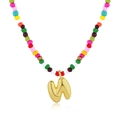 Collana di perline colorate con ciondolo a lettera W dorata in stile 3D - Lettera N