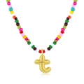 Collana fatta a mano con perline colorate e ciondolo a lettera T placcato oro - Lettera T