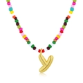 Collana di perle colorate con un ciondolo lucido a forma di lettera Y a bolla placcato oro - Lettera Y