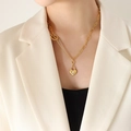 Collier doré avec pendentif cadenas cœur, chaîne asymétrique et fermoir à bascule OT - 45cm / Or