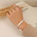 Silver finish titanium steel bracelet set with engraved love letter bar and open ring - 16+5cm / Steel