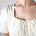 Collar de estilo francés con amatista natural y astillas de piedras preciosas - Collar De Piedra Natural Multicolor Dorado (P1170) / 40+5cm