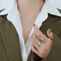 Collier avec pendentif cœur en acier titane et bague double sertie de zircons - 40+5cm / Collier Argent
