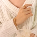 Bracelet ajouré en fleur dorée 18K et bague géométrique élégante pour femmes - Or