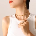 Gold plated jewelry set featuring tiger eye ring and chain link choker with earrings - P256-Gold Tone Champagne Zirconia Necklace