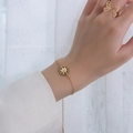 Gold eight-pointed star bracelet with green enamel and hollow butterfly ring set - Gold Bracelet 15+5cm (E259)