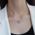 Silver octagram star necklace with green malachite pendant shown on model neck - Steel Color Eight-pointed Star Necklace 40+5cm (P1096)