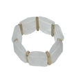 Elastic stainless steel bracelet with white resin rectangular beads and gold metal spacers - White (60mm)