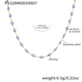 Gold stainless steel necklace with blue evil eye charms and oil drip finish - 45+5cm / Gold Blue (P1528)