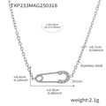 Gold-plated stainless steel paperclip necklace with zircon accents and adjustable chain - Silver Safety Pin Zirconia Necklace (TXP233) / 40+5cm
