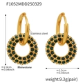 Dettagli delle dimensioni per orecchini in acciaio dorato con ciondolo in strass verde - Stile Pendente a Cerchio con Strass Verde Oro (F1052)