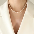 Baroque freshwater pearl necklace with gold beads worn on neck for a vintage look - 38+7cm