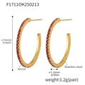 Goldene C-förmige Creolen aus Edelstahl mit roten Zirkon-Einlagen, Durchmesser 15 mm - Stil A / 15mm / Gold Rosa Zirkonia (15mm)