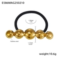 Minimalist gold stainless steel beaded hair tie with 17mm mirror polished beads - Gold Five Bead String Style (E586)