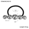Elastic hair tie with five graduated silver stainless steel mirror balls in minimalist style - Steel Five Bead String Style (E586)