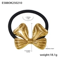 Golden stainless steel bow hair tie with premium brushed finish and black elastic band - Gold Brushed Bowknot Style (E588)