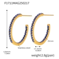 Vergoldete C-Ohrringe aus Edelstahl mit blauen Zirkonia-Einsätzen in der Variantenansicht - Stil B / 21mm / Gold Innen-Außen Blau Zirkonia (21mm)