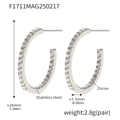 Silberne C-förmige Creolen aus Edelstahl mit funkelndem Zirkonia-Inlay für Damen - Stil B / 21mm / Silber Innen-Außen Weiß Zirkonia (21mm)