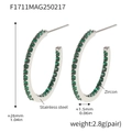 Silberne Creolen aus Edelstahl besetzt mit grünen Zirkonia Steinen in edlem Design - Stil B / 21mm / Silber Innen-Außen Grün Zirkonia (21mm)