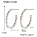C-förmige Creolen aus Edelstahl mit Zirkonia-Besatz und 15 mm Durchmesser in Silber - Stil B / 15mm / Silber Innen-Außen Weiß Zirkonia (15mm)