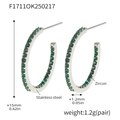 Silberne Edelstahl Creolen mit grünen Zirkonia Steinen und Maßangaben im Detail - Stil B / 15mm / Silber Innen-Außen Grün Zirkonia (15mm)