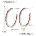 Silberne Edelstahl-Ohrringe mit rosa Zirkonia-Steinen, 15 mm Durchmesser - Stil B / 15mm / Silber Innen-Außen Rosa Zirkonia (15mm)