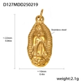 Vista detallada del colgante ovalado Virgen María con marcas de talla y altura de 22mm - D127-Medalla Ovalada Religiosa (Dorado)