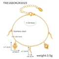 Gold-plated stainless steel anklet with heart and horn charms, 15+5cm length - Gold DIY Multi-Pendant Bracelet (TXE168)