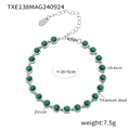 Titanium steel tennis bracelet with sparkling green zircon stones and adjustable chain - Steel Color Green Zircon Bracelet