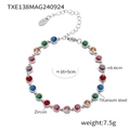 Bohemian titanium steel bracelet featuring colorful rainbow zircon stones with extender - Steel Color Multicolor Zirconia Bracelet