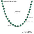 Titanium steel choker necklace with round green zircon stones and adjustable chain length - Steel Color Green Zircon Necklace