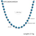 Silver titanium steel tennis necklace featuring dark blue zircon stones with 36+7cm chain - Steel Necklace Blue Zirconia
