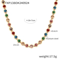 Colorful zircon titanium steel necklace featuring multi-color round cut gemstones - Gold Color Multicolor Zirconia Necklace