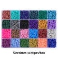 24 Farben 6mm flache Tonperlen Set mit 3720 Stück in einer Aufbewahrungsbox für DIY Schmuck - Kräftige Farben / 6mm