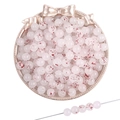 Perles rondes blanches translucides avec motifs de taches d'encre rouges pour bijoux - Env. 50 Pièces/Paquet (8mm) / Blanc à Points Rouges (#44)