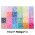 24-compartment storage box with 3mm glass seed beads in assorted colors for DIY crafts - 24 Grids / 3mm Cream Series Seed Beads, Approx. 12,000 Pcs/Box, 15g Per Grid