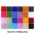DIY jewelry kit with 24 colors of 3mm glass seed beads in a clear box, 12000 pieces - 24 Grids / 3mm Transparent Series Seed Beads, Approx. 12,000 Pcs/Box, 15g Per Grid