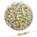 Perles de verre translucides vertes et orange pour la création de bijoux DIY et artisanat - 50 Pièces/Paquet (8mm/Trou env. 1.5mm) / Bicolore Vert Orange avec Motif Flottant (#59)