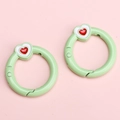 Mint green spring ring keychain with red heart charm for DIY accessory making - Green