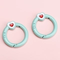 Mint green spring ring keychain with red and white heart enamel charm for DIY crafts - Teal