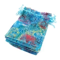 Bolsas de regalo de organza azul claro con patrones de árboles y cordón ajustable - 7x9cm (50 Piezas/Paquete) / Azul