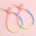 DIY silicone plum blossom gradient keychain strap with round beaded macaron texture - 21cm / Pink Head