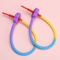 DIY colorful gradient beaded silicone keychain strap with purple flower buckle tie - 21cm / Deep Purple Head